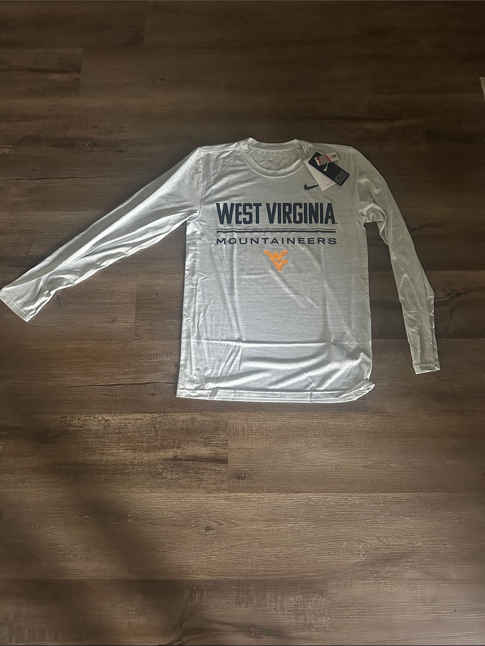 Nike White West Virginia Mountaineers Long Sleeve Tee with Gold Logo
